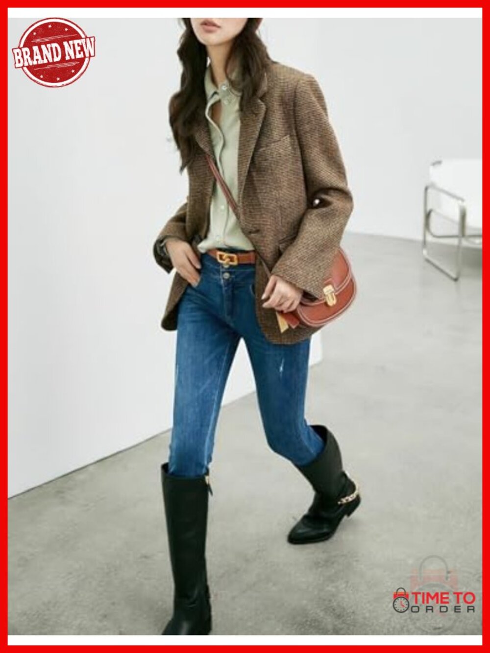 Women's Wool Blend Plaid Blazer Jacket Business Casual Work Coat - Picture 3 of 6